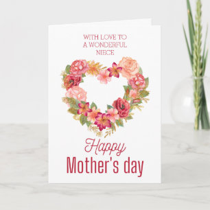Happy Mothers Day To My Niece Heart Flowers Card