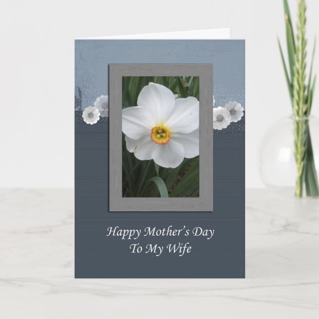 Happy Mother's Day To My Wife - White Flower Card (Front)