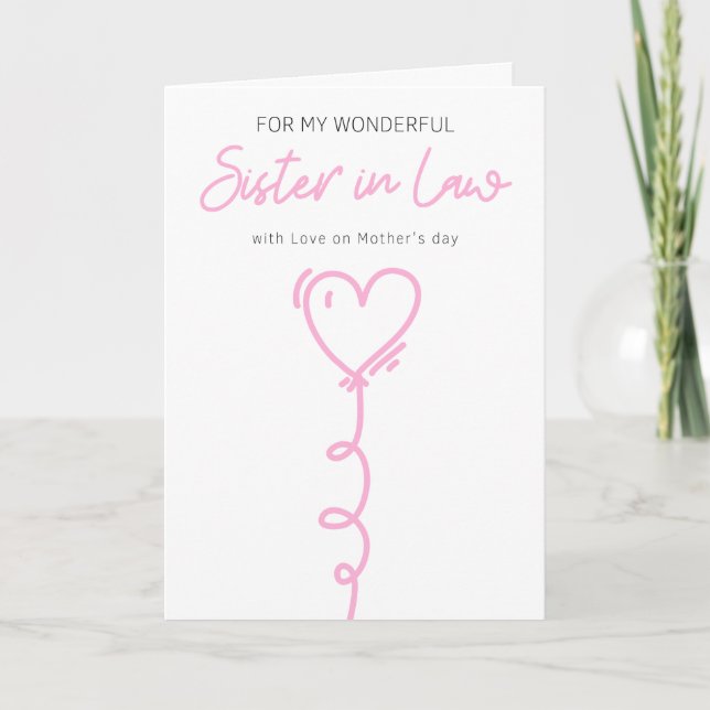 Happy Mothers Day To Sister in Law Love Balloon Card (Front)