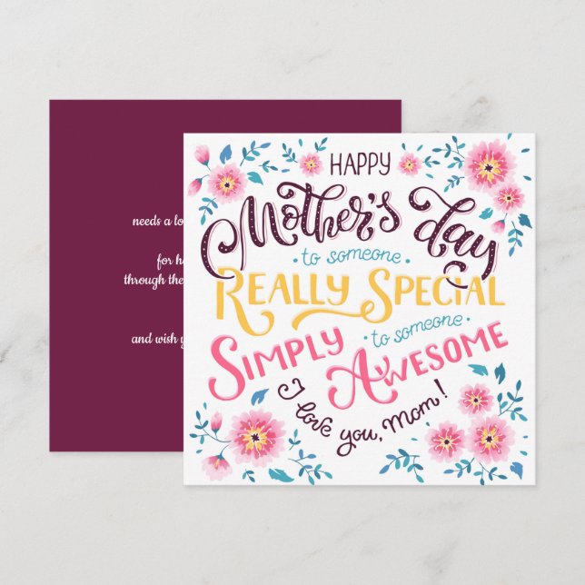 Happy Mother's Day | to Special and Awesome Mum Holiday Card (Front/Back)