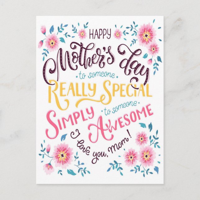Happy Mother's Day | to Special and Awesome Mum Holiday Postcard (Front)