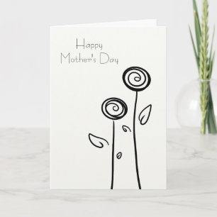 Happy Mother's Day Two Flowers Simple Line Drawing Card