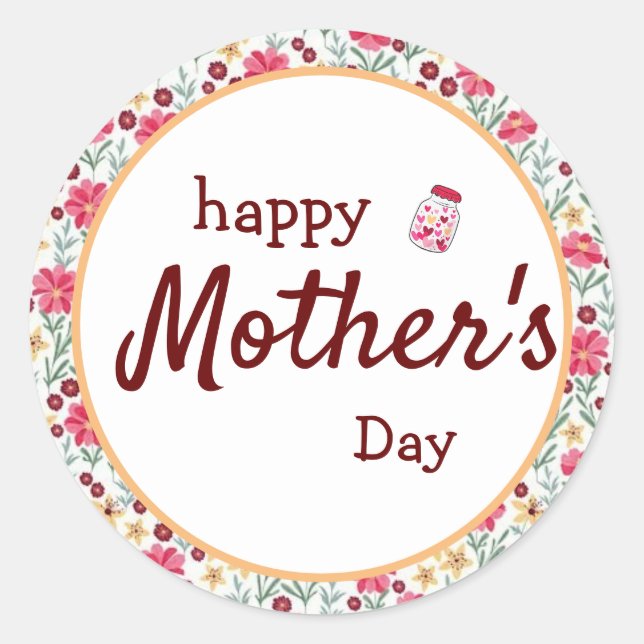 Happy Mother's day, typography with pink foral Cla Classic Round Sticker (Front)