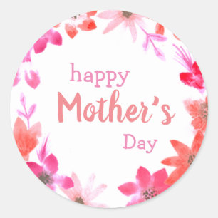 Happy Mother's day, typography with pink foral Classic Round Sticker