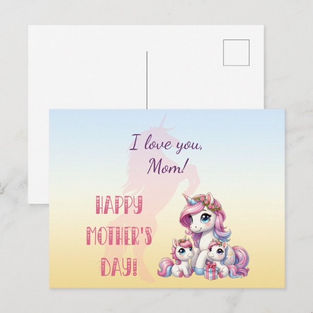 "Happy Mother's Day!" Unicorn-Themed Postcard (Front/Back)