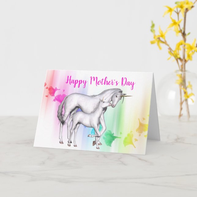 Happy Mother's Day | Unicorn with her Baby Card (Yellow Flower)