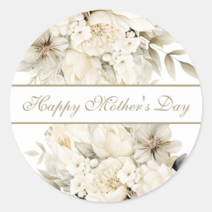 Happy Mother's Day Vanilla cream floral script Classic Round Sticker