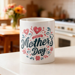 Happy Mother's Day - Vibrant Teal and Pink Floral Coffee Mug