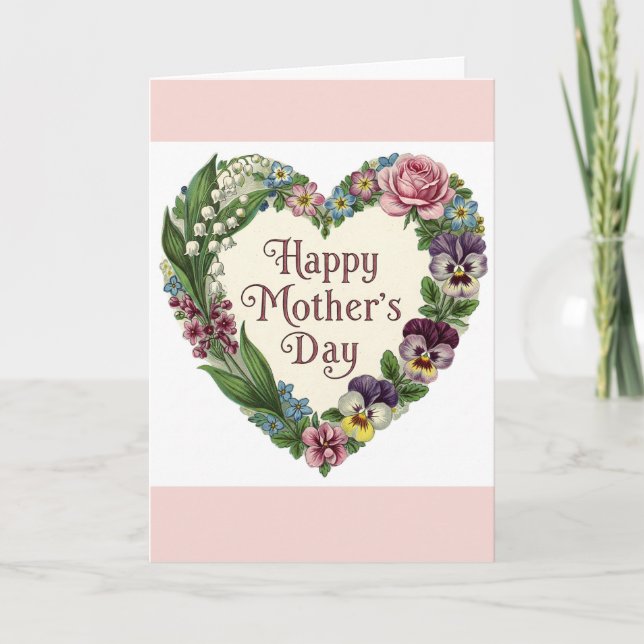 Happy Mothers Day Victorian Floral Heart Wreath Card (Front)