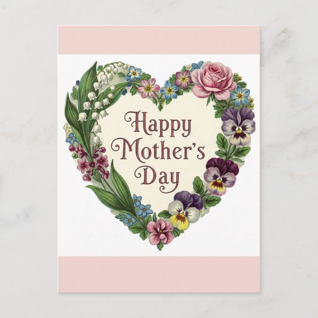 Happy Mothers Day Victorian Floral Heart Wreath Postcard (Front)