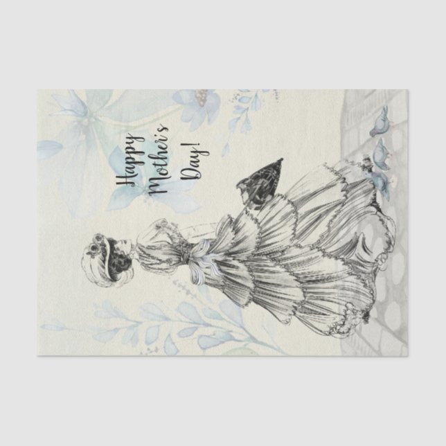 Happy Mother's Day Victorian Woman Parasol Birds Tissue Paper (Front)
