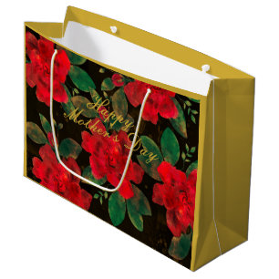 Happy Mother's Day Vintage Black Gold Red Roses Large Gift Bag