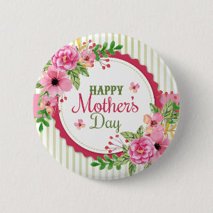 Happy mother's day vintage flower bouquet frame 6 cm round badge