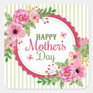 Happy mother's day vintage flower bouquet frame square sticker