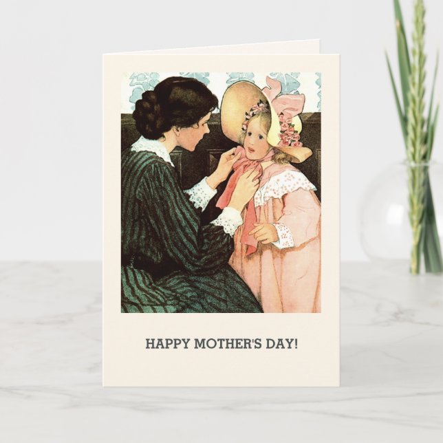 Happy Mother's Day. Vintage Mother and Daughter Card (Front)
