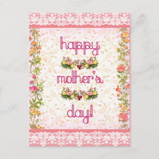 Happy Mother's Day Vintage Pink Lace Style Postcard