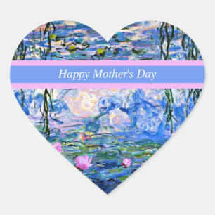 Happy Mother's Day, Water Lilies painting, Heart Sticker