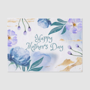 Happy Mother's Day Watercolor Blue, Purple Flowers Tissue Paper