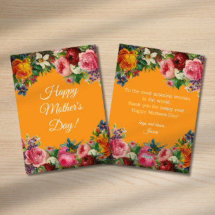 happy mothers day watercolor botanical orange holiday card