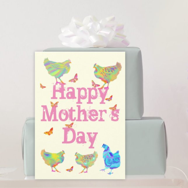 Happy Mothers Day watercolor Chickens Butterflies  Holiday Card (Creator Uploaded)