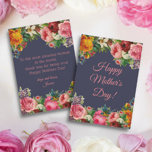 happy mothers day watercolor floral vintage blue  card
