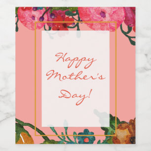 Happy Mother's Day Watercolor Florals Pretty Wine Label