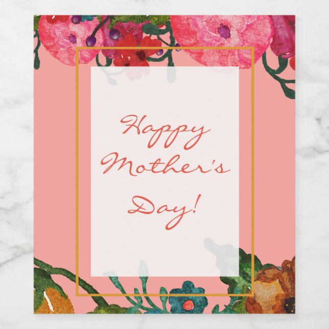 Happy Mother's Day | Watercolor Florals | Pretty Wine Label (Single Label)
