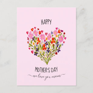 "Happy Mother's Day" Watercolor Flower Heart   Postcard