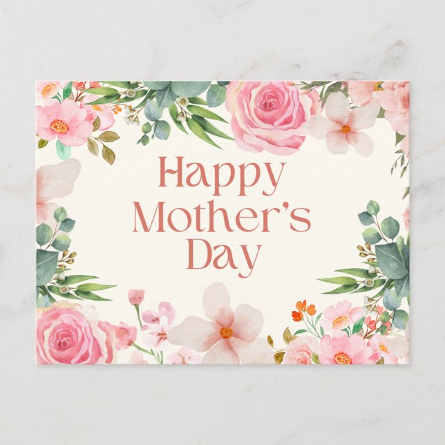 Happy Mother's Day Watercolor Flowers  Holiday Postcard (Front)