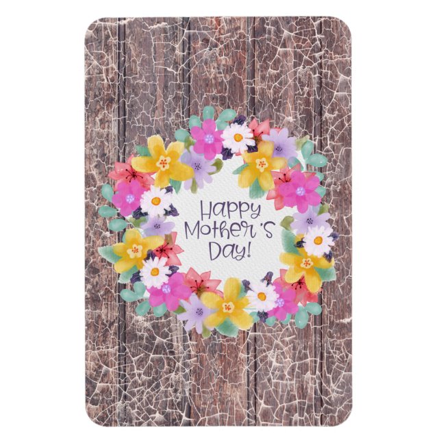 Happy Mother's Day Watercolor Flowers Wreath Magnet (Vertical)