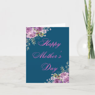 happy mothers day watercolor pink roses blue card