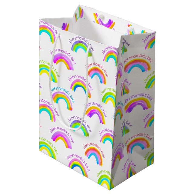 Happy Mother's Day Watercolor Rainbow Pattern Medium Gift Bag (Front Angled)