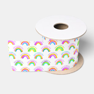 Happy Mother's Day Watercolor Rainbow Pattern Satin Ribbon