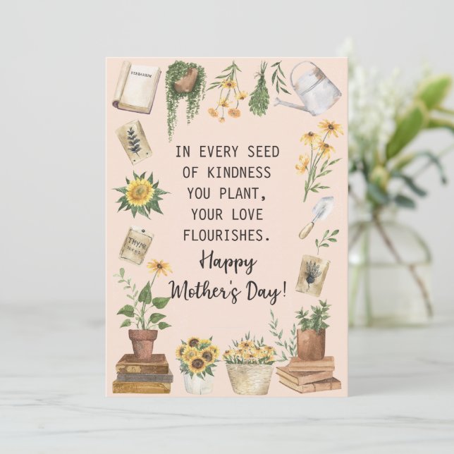 Happy Mother's Day Watercolor Sunflower Gardening  Holiday Card (Standing Front)