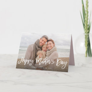 Happy Mother's Day White Brush Script Modern Photo Card