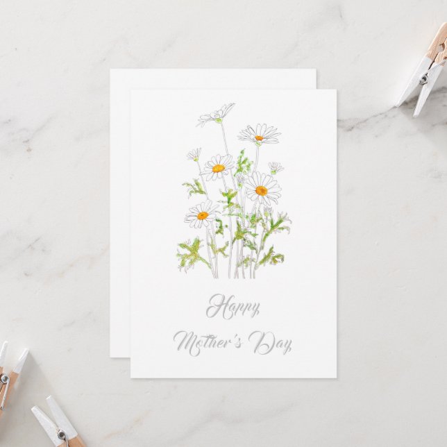 happy mother's day white daisy flowers card (Front/Back In Situ)