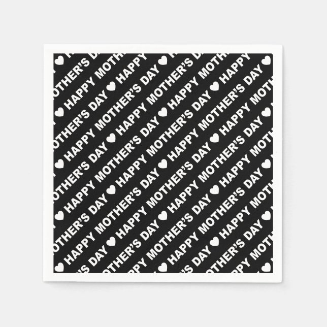 Happy Mother's Day White on Black Paper Napkin (Front)