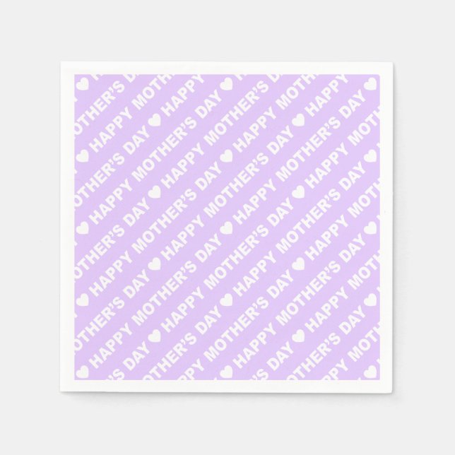 Happy Mother's Day White on Lilac Paper Napkin (Front)