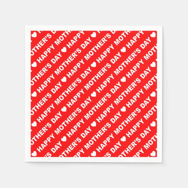Happy Mother's Day White on Red Paper Napkin (Front)