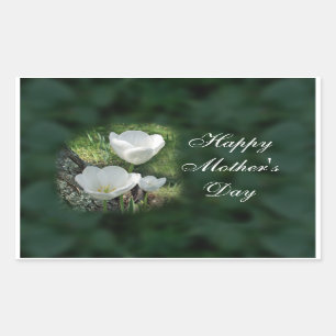 Happy Mother's Day White Tulips Rectangular Sticker