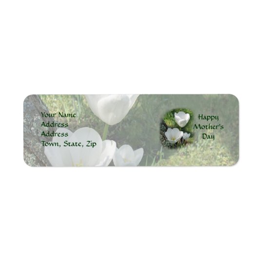 Happy Mother's Day White Tulips Return Address Label