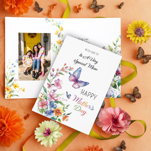 Happy Mother's Day Wildflowers Butterflies Photo  Card