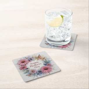 Happy Mother's Day Wildflowers Square Paper Coaster