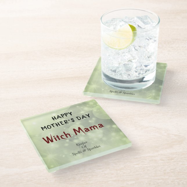 Happy Mother's Day Witch Mama design Glass Coaster (Angled)