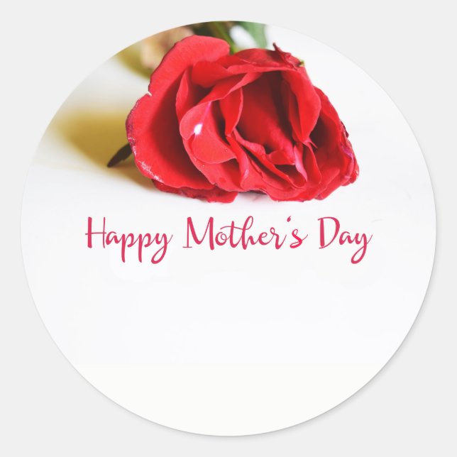 Happy Mother's Day with a Single Red Rose Classic Round Sticker (Front)