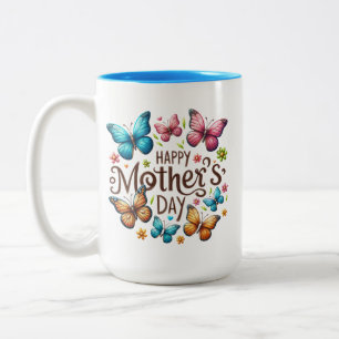 Happy Mother's Day with Butterflies Clipart Two-Tone Coffee Mug