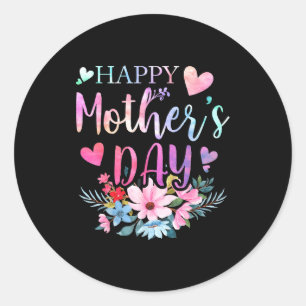 Happy mother's day with floral mom mommy grandma H Classic Round Sticker