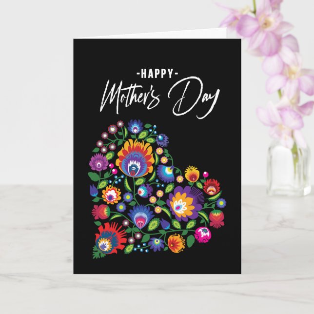Happy Mother's Day with Folklore Heart Custom Text Card (Orchid)