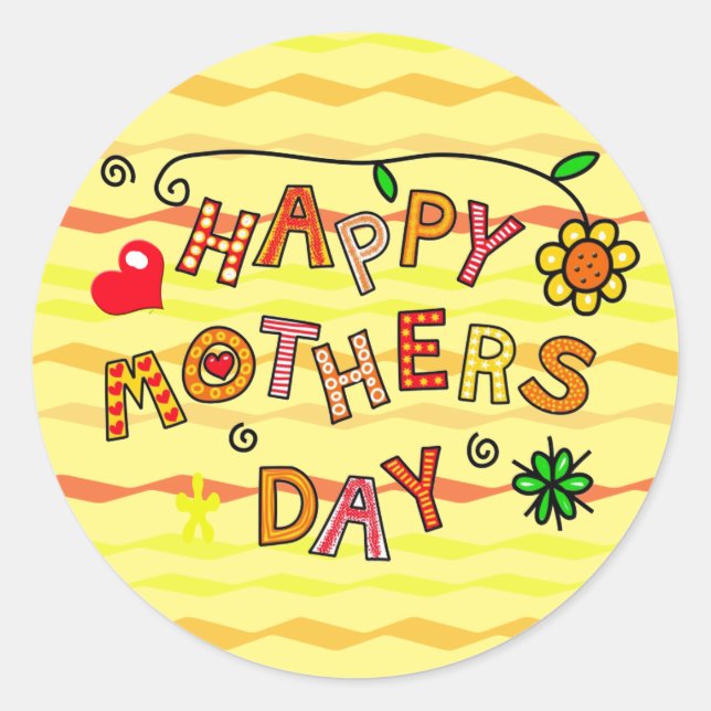 Happy mothers day with heart and flower classic round sticker (Front)