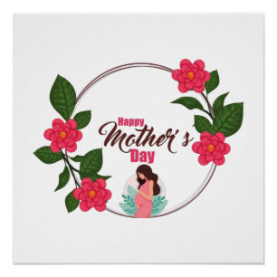 Happy Mothers Day With Love And Flowers Colourful Poster